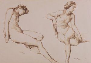 Disegno seppia di donna nuda, c.1860